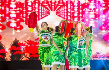 MANILA , PHILIPPINES - JAN 25 : Chinese folk dance in Chinatown Manila the Philippines during Chinese new year on January 25 2020. Chinatown in Manila is the oldest in the world