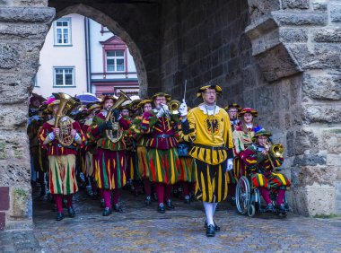 ROTTWEIL , GERMANY - FEB 24 : Participants in the Rottweil Carnival in Rottweil , Germany on February 24 2020.  The carnival known as Fasnacht is a custom in southwest Germany 