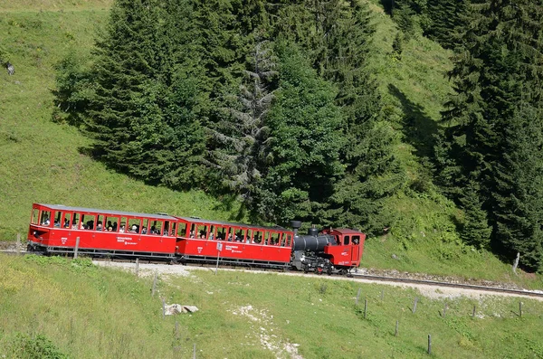 St. Wolfgang, Schafberg, Rakousko 7 srpna 2016, redakční fotografie zubačkou na vrchol Schafberg — Stock fotografie