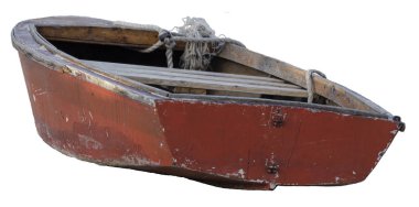 Red old boat, isolated, rear view, Czech Republic