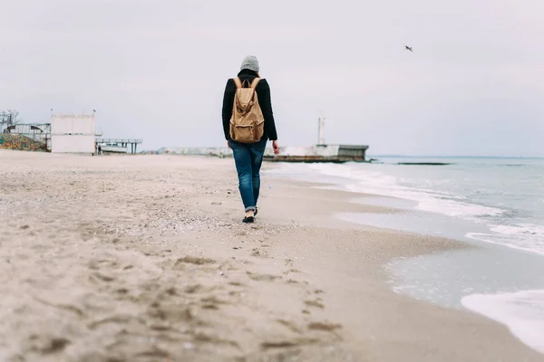 Girl Cold Sea — Stock Photo, Image