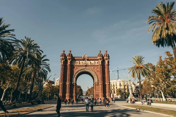 Trip Triumphal Arch Barcelona Spain Stock Photo