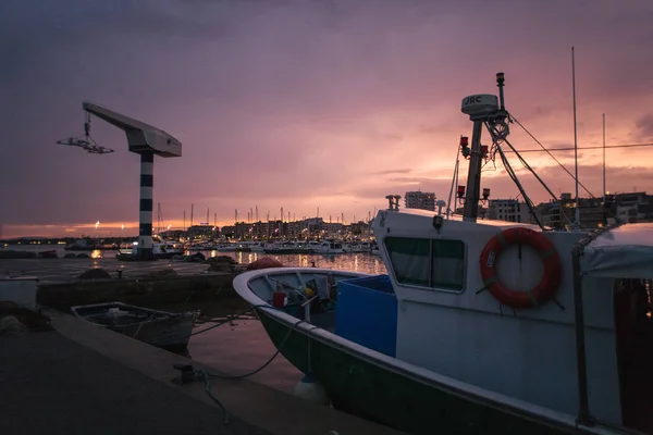 Evening seaport, city lights — Stock Photo, Image