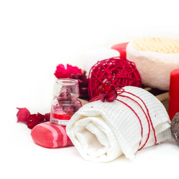Spa composition with spa accessories and towels — Stock Photo, Image