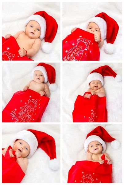 Collage de una niña divertida en un sombrero de santa y en un saco — Foto de Stock