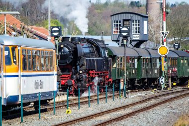 Bochum, Almanya - 18 Nisan 2015: Dahlhausen merkezinde geçen buharlı tren