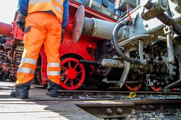 Railway worker in action