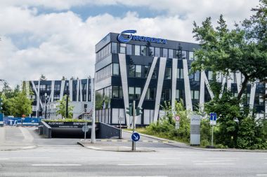 Hamburg, Almanya - 15 Haziran 2017: Nordex Merkez Hamburg şehir bulunur ve güçlü Rüzgar türbinleri Dünya genelinde sunan