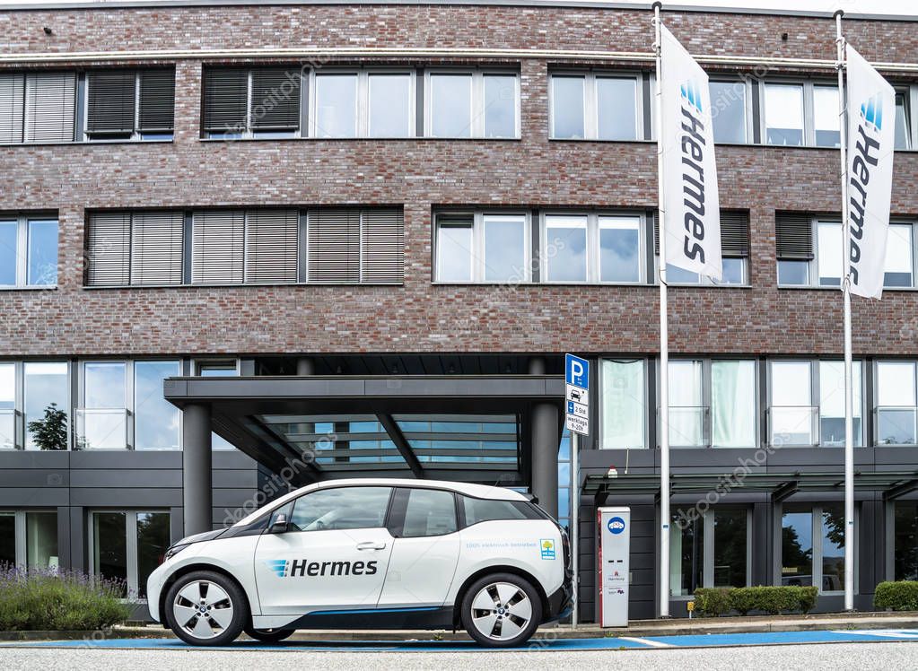 Hamburg , Germany - July 15, 2017: The company Hermes is u sing E-Cars in their headquarter in the city of Hamburg, Germany, Europe