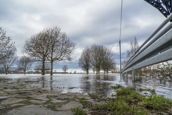 Річка Рейн затоплення місті Duisburg — стокове фото