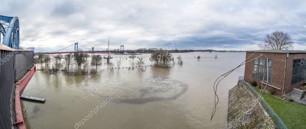 The Muehlenweide of the city of Duisburg during the Flooding of January 2018