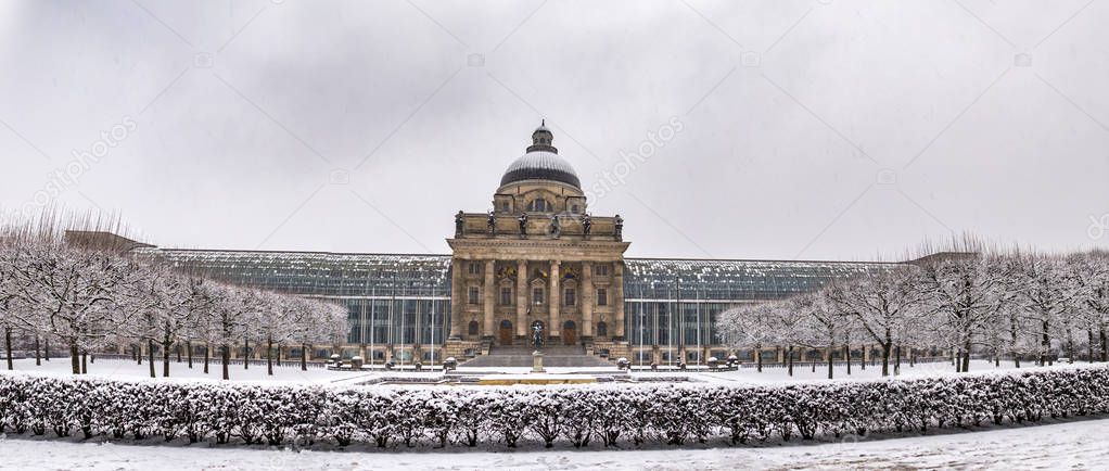 The Bavarian State Chancellery covered under the snow