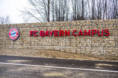 Münih, Almanya - 16 Şubat 2018: Fc Bayern futbol kulübü kampüse Münih'te giriş sadece VIPs için açıktır