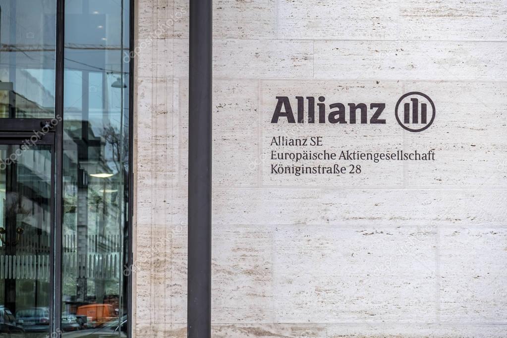 MUNICH , GERMANY - FEBRUARY 16 2018: The Allianz headquarters are located in the city of Munich, Germany.