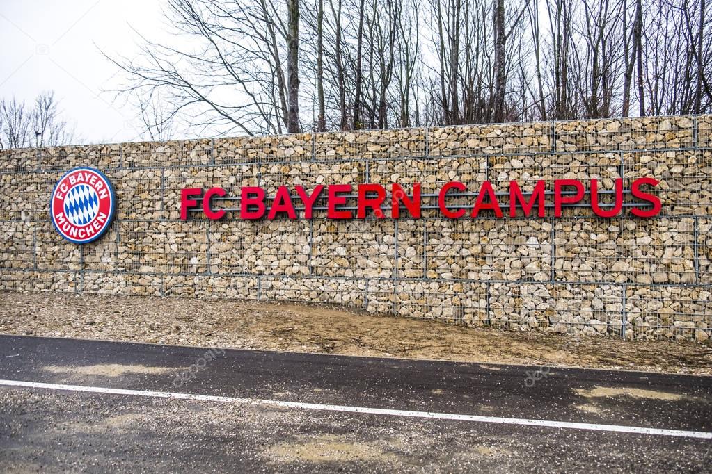 MUNICH , GERMANY - FEBRUARY 16 2018 : The Entrance to the FC Bayern Football club campus in Munich is only open for VIPs.