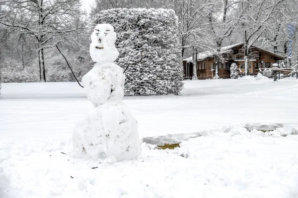 Ugly snowman in Unterschleissheim by Munich, Germany