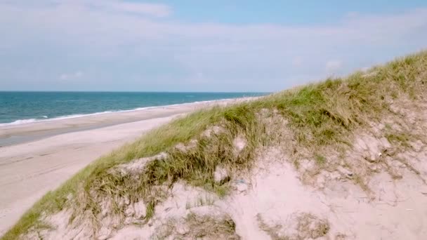 Aerial view of the Sondervig Beach in Denmark - Europe — Stok video