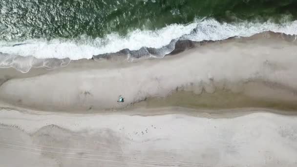 Luchtfoto van het Sondervig strand in Denemarken - Europa — Stockvideo