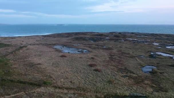 Величезні хвилі прориваються біля Макросс-Хед - невеликого півострова на захід від Кіллібегса, графство Донегол, Ірландія. Скелясті скелі відомі тим, що лазять — стокове відео