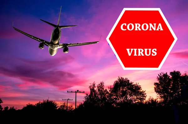 Coronavirus stop sign overlaying a plain background — Stok fotoğraf