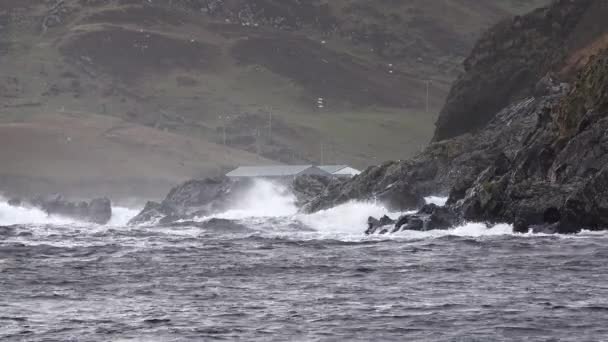 Botsende oceaangolven in Largy en Kilcar tijdens de storm Ciara in County Donegal - Ierland — Stockvideo