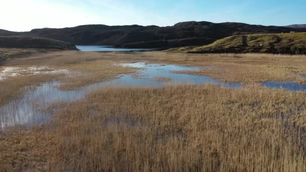 Flying above Lough Nacreevah close to Mount Errigal, the highest mountain in Donegal - Ireland — Stock Video