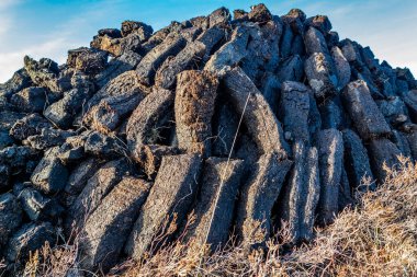Dunlewey County Donegal, İrlanda 'da yığınla çim fosili yakıtı.