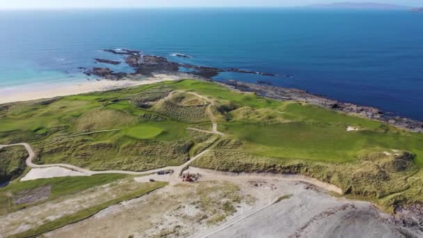 Aerial view of Carrickfad with Cashelgolan beach and the awarded Narin Beach by Portnoo County Donegal, Ireland Video Clip
