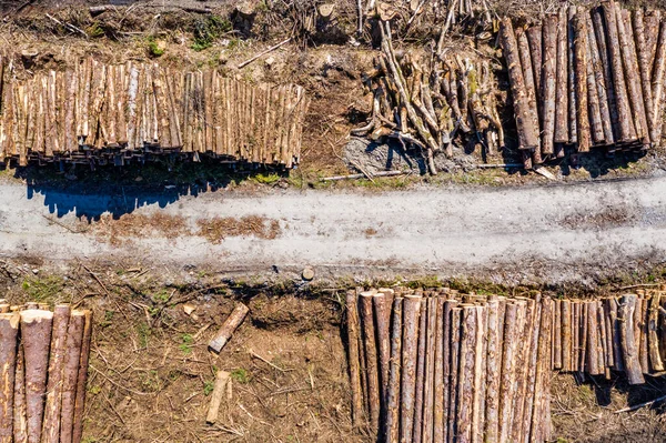 Vista aérea de las pilas de madera en Bonny Glen en el Condado de Donegal - Irlanda — Foto de Stock