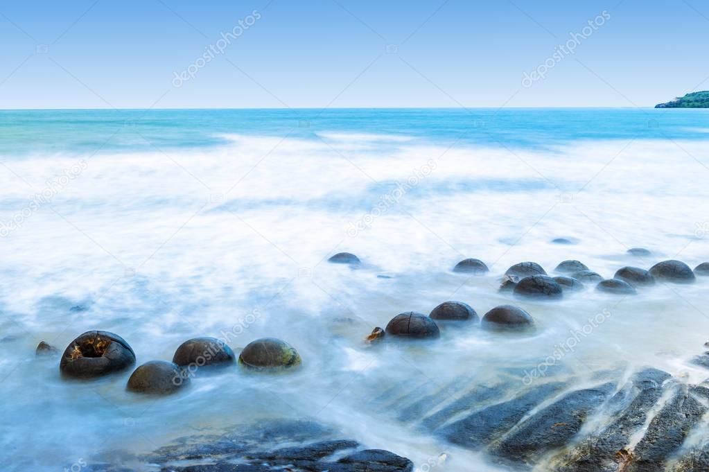 Moeraki boulders in the New Zealand