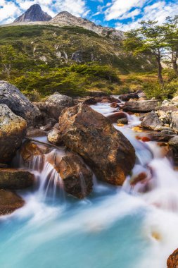 Tierra del Fuego 'da Laguna Esmeralda yakınlarında bir nehir.