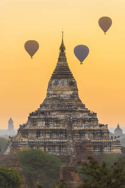 Sunrise over Bagan with air ballons