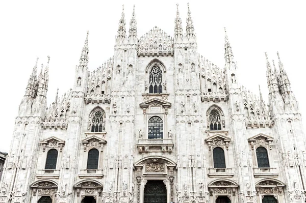Híres Milánói Katedrális Világ Ötödik Legnagyobb Katedrálisa Részlet Front Elszigetelt — Stock Fotó