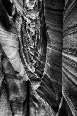 Zebra Canyon is a vivid striped and very narrow gorge. The awsome zig-zag shapes were created by water. Grand Staircase-Escalante National Monument, Utah. USA. Black and white clipart