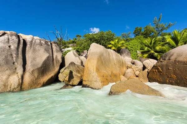 Beautiful Famous Beach Anse Lazio Seen Sea Praslin Island Seychelles — Stock Photo, Image