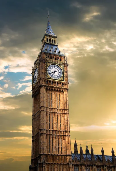 Pôr Sol Dramático Sobre Torre Relógio Big Ben Londres Reino — Fotografia de Stock