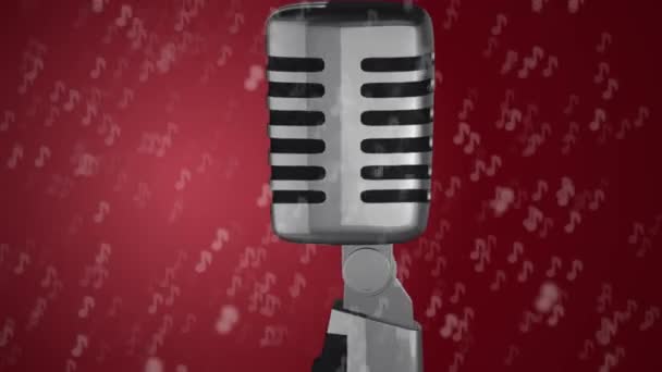 Microphone Rétro Sur Fond Rouge Les Symboles Musicaux Tombent — Video