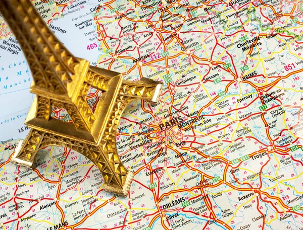 Map of france with eiffel tower — Stock Photo, Image