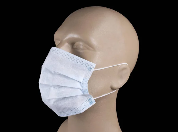 Maniquí Mascarilla Médica Sobre Fondo Negro — Foto de Stock