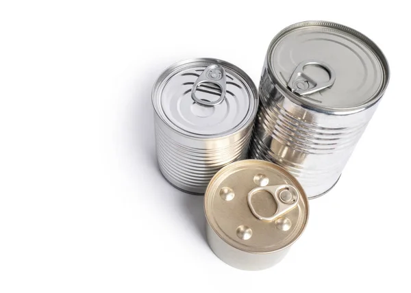Canned Food White Background Top View — Stock Photo, Image