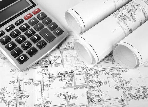 High Angle View Plan Electrical Installation Calculator — Stock Photo, Image