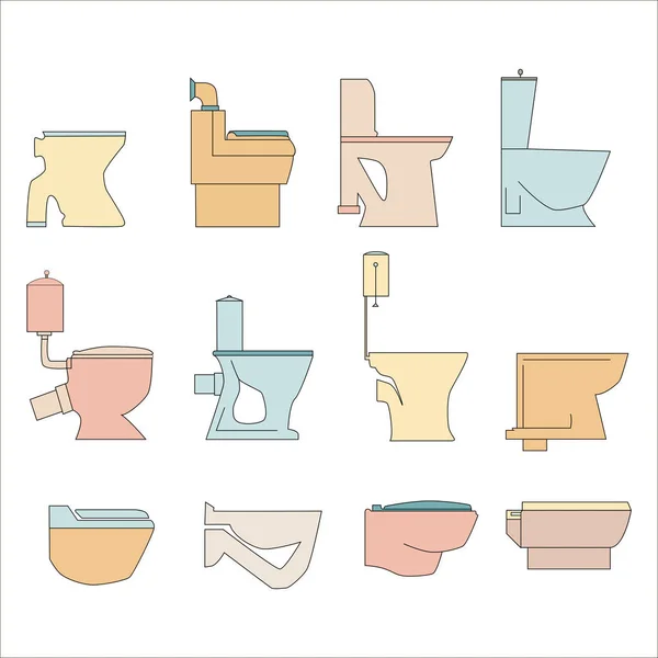 Types de toilettes icônes ligne . — Image vectorielle