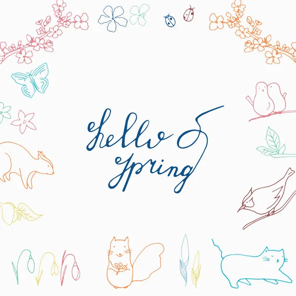 Hello Spring hand rated leving with florence and fauna . — стоковый вектор