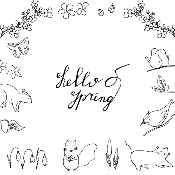 Hello Spring hand rated leving with florence and fauna . — стоковый вектор