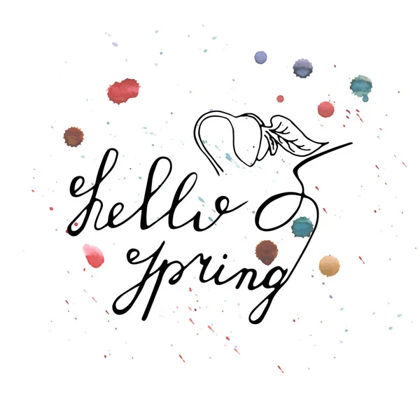 Hello Spring hand rated leving with watercolor species . — стоковый вектор