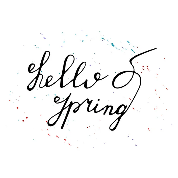 Hello Spring hand rated leving with watercolor species . — стоковый вектор
