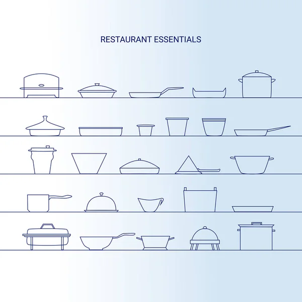 Restaurante esencial conjunto de iconos de línea — Vector de stock
