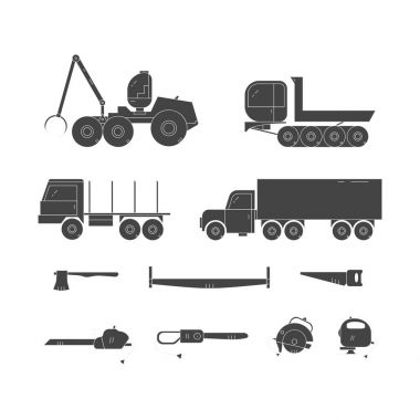 Woodworking black line vector icons clipart