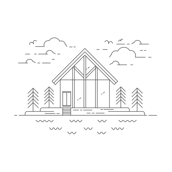 Vector linha plana moderna casa ilustração — Vetor de Stock