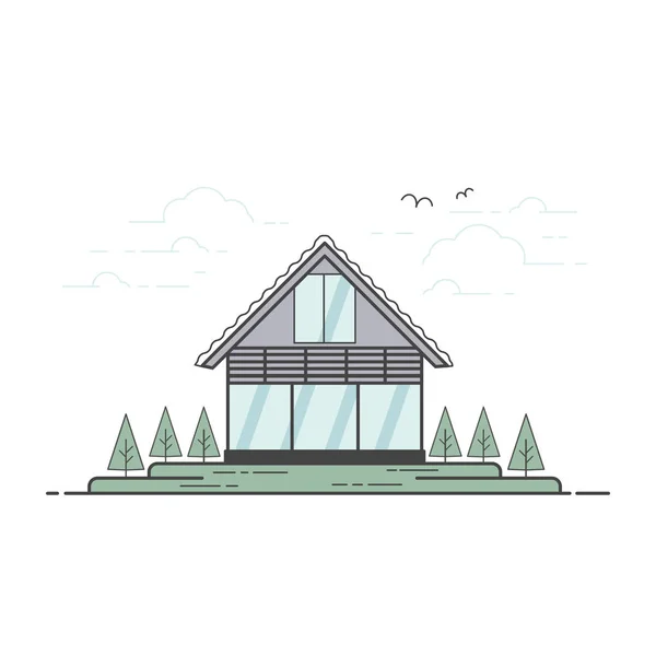 Σύγχρονο σπίτι εικονογράφηση φορέα επίπεδη γραμμή — Διανυσματικό Αρχείο